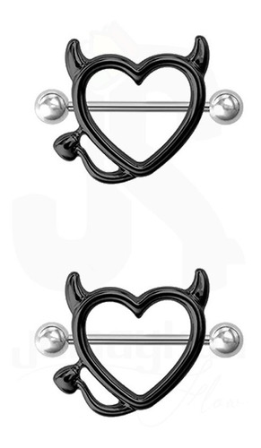 Piercing Pezón Acero Barra Corazon Diablito Niquel 2 Pz 14g