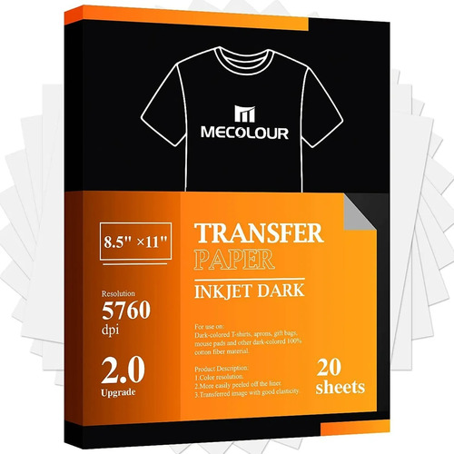 Papel Transfer Telas Oscuro Carta Playeras Negras Mecolour 20 Hojas