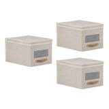 Set X3 Cajas Organizadoras Con Tapa 30x25x40 Cm Beige 