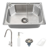 Cuba Para Cozinha Pia Inox Com Acessórios Guarani E Torneira Monocomando Gourmet Extensível Iriri Pingoo.casa - Escovado