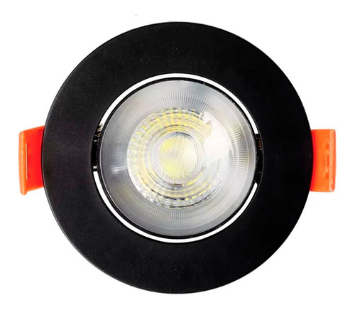 Spot De Led 7w Embutir Redondo Direcionavel Frio Preto Ip65