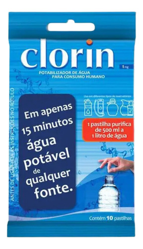 Clorin 10 Pastilhas Para Agua Potável Pronta Para Beber