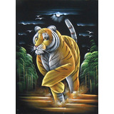 Tigre En Busca De Presa/animal Indio Pintura Al Óleo Decor.