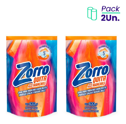 Quita Manchas Repuesto Líquido Zorro Doypack 400ml. Pack X2