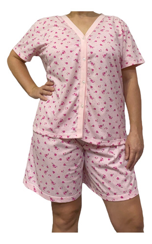 Pijama Mujer Saco Abotonado Manga Corta Short Talle Especial