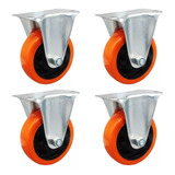 Pack De 4 Ruedas Fijas De 3 Pulgadas Multiuso Naranja +envio