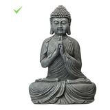 Estatua Buda Tibtano Orando Cinza Concreto Zen Resina 46cm