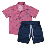 Conjunto Infantil Camisa Estampada E Bermuda - Tam 1 A 8