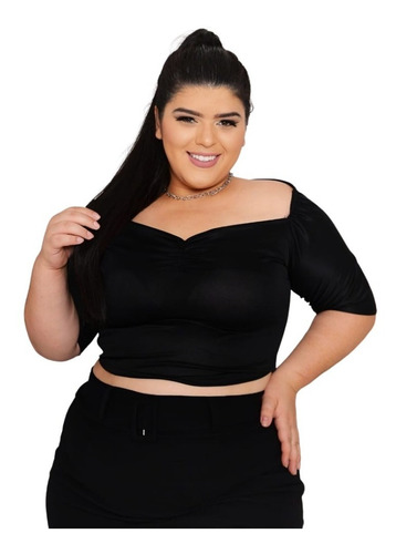 Cropped Manga Curta Plus Size Copa Do Mundo Super Barato