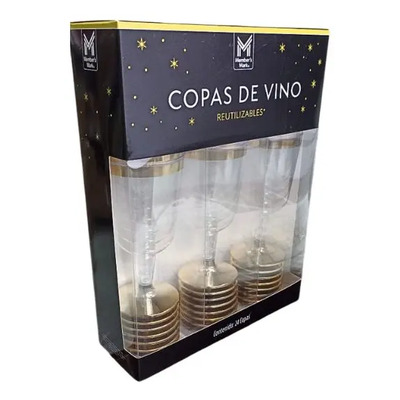 Copas De Vino Member's Mark Reutilizables 24 Pzas Desechable Transparente Base Plata