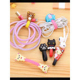 2 Sujeta Cables De Silicon Rilakkuma Gato Conejo Kawaii 2pz