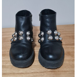 Zapatos Borcegos Cuero Mujer Negro Con Tachas Sibylvane