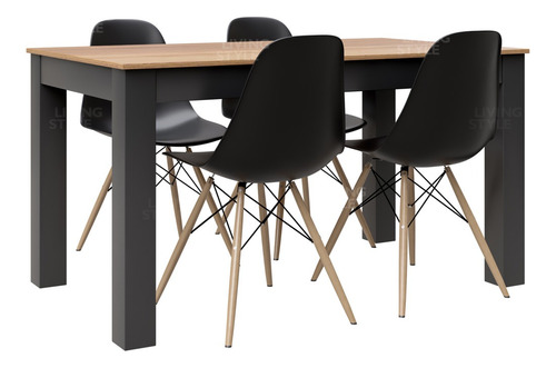 Combo Mesa Comedor Eco 120 Tapa Paraiso + 4 Sillas Eames Cp