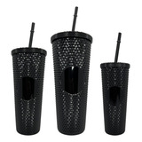 Trio Vasos Tipo Starbucks 3pz Pack Texturizado Popote Tapa 