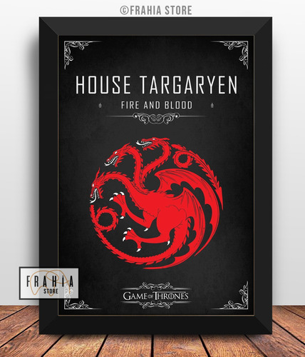 Quadro Decorativo Game Of Thronos Casa Targaryen A3 C/ Vidro