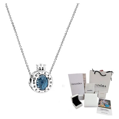 Collar Con Colgante De Corona Azul De Pandora Con Topacio