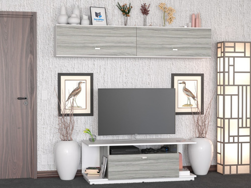 Combo Rack Tv + Repisa Living Moderno Melamina Texturada 