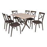 Conjunto Mesa Ciplafe Karina 6 Cadeiras Tampo Carvalho 1,36m