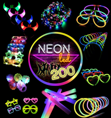 Combo Cotillon Luminoso Led Neon 200 Personas Casamiento