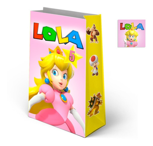 Bolsas Golosineras Personalizadas Princesa Peach Mario X10