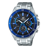 Reloj Hombre Casio Efr-552d-1a2vudf Edifice Color De La Correa Plateado Color Del Bisel Azul Color Del Fondo Negro