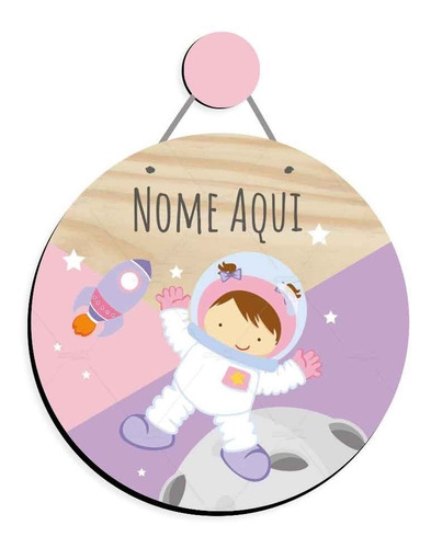 Flamula Enfeite Maternidade Nome Bebê Mdf Astronauta Espaço