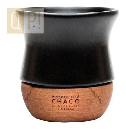 Mate Chaquito De Cerámica Esmaltada Y Madera Lenga Torneada