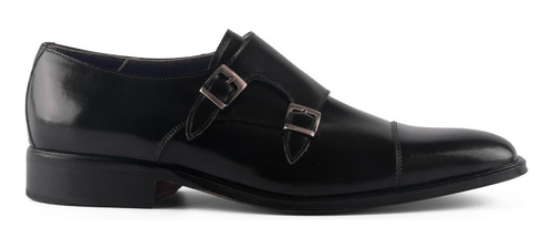 Zapato Vestir Monk Negro Doble Hebilla Cuero Vacuno Hombre