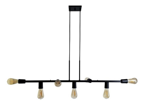 Lustre Pendente Trilho Moderno 7 Soquetes Preto Sala Quarto