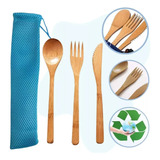 Juego 3 Cubiertos Ecológicos Bambú Biodegradable +bolsita Fu Color Al Azar