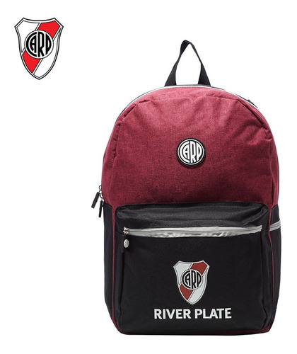 Mochila Club River Plate Urbana Escolar Color Negro/bordo Mppr-rp01 Diseño De La Tela Liso