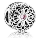 Pingente Berloque Amizade Zircônia Rosa Pulseira Prata 925