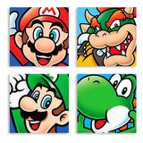 Set Nintendo Super Mario Bros 4 Cuadros En Tela Canvas  Listos Para Colgar Tintas No Toxicas