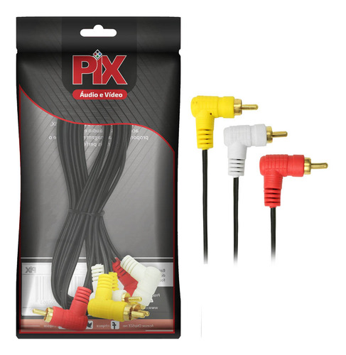 Cabo 3+3 Rca Áudio Vídeo 1,8 Metros Gold 24k Plug 90 Graus