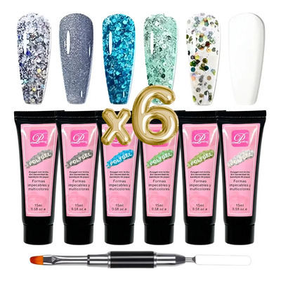 Set 6 Polygel Manicura Decoración Uñas Glitter Nude Pincel Color Paquete 2