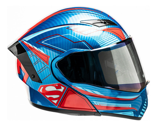 Casco Kov Estelar Dc Superman Azul Abatible Con Led De Moto 