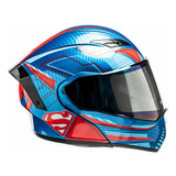 Casco Kov Estelar Dc Superman Azul Abatible Con Led De Moto 