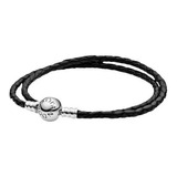 Pulsera Pandora Original Moments Cuero Negro Plata Ale S925