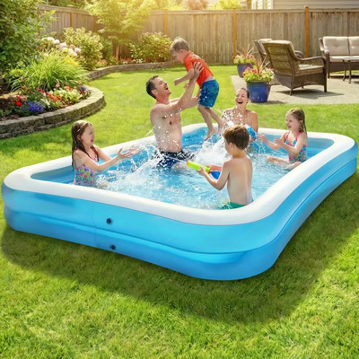 Alberca Inflable para Niños y Adultos, LASPANG 365 X 235 X 45cm Piscina Engrosada, Piscina Familiar para Bebés, al Aire Libre, Jardín, Patio Trasero, Fiesta de Agua de Verano | Meses sin interés