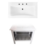 Vanitory Laqueado Deck Blanco + Bacha Marmolina Maral 80 Cm Mueble 3 Orificios