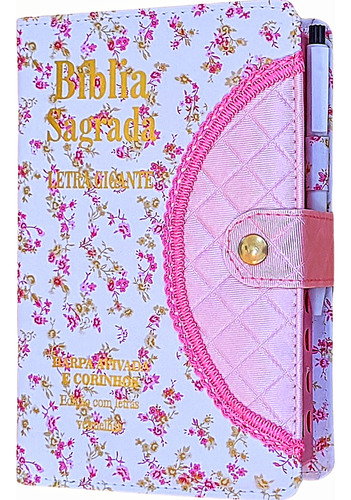 Biblia Letra Grande C/ Harpa Corinhos Floral Rosa Lindíssima