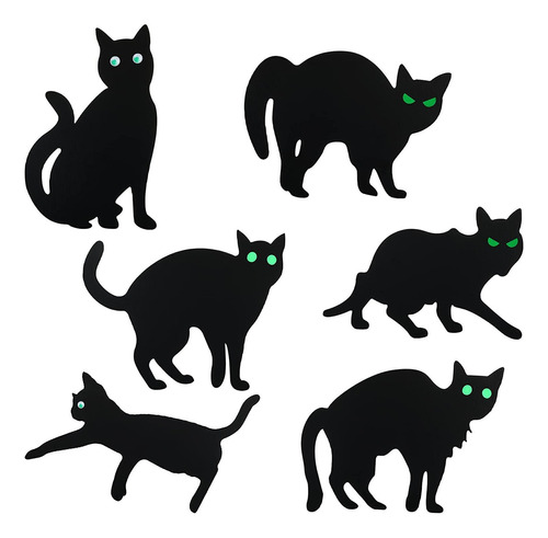 Juego De 6 Carteles De Silueta De Halloween De Gato Neg...