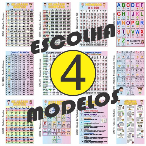 Kit 4 Banners Simples Complexo Alfabeto Números Tabuada Etc