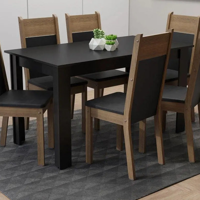 Madesa Juego De Comedor Mesa + 6 Sillas Medelin Color Negro Y Marrón