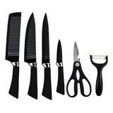 Set De Cuchillos + Tijeras De Cocina Lomi 6 Piezas Color Negro