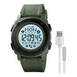 Reloj Skmei 1577 Bluetooth Recargable, Pedometro, Heart Rate Color De La Correa Verde Militar