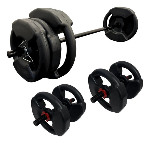 Barra + 2 Mancuernas Topes A Rosca Kit 30kg 360fitness 