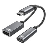 2 En 1 Adaptador Usb C2.0 Con Otg Carga Rápida Pd 60w Gris