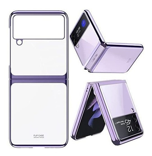Funda Para Samsung Z Flip 3 Transparent.marco Brillo/violeta