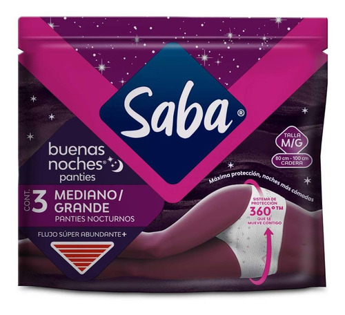 Panties Saba Buenas Noches Flujo Súper Abundante Talla Mediana/grande 3 Panties